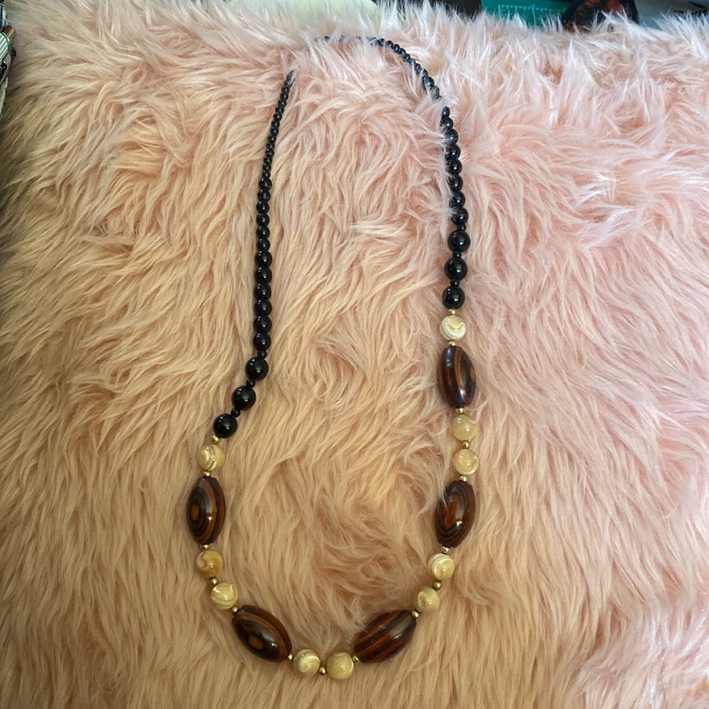 Wood and stone bead boho chic necklace